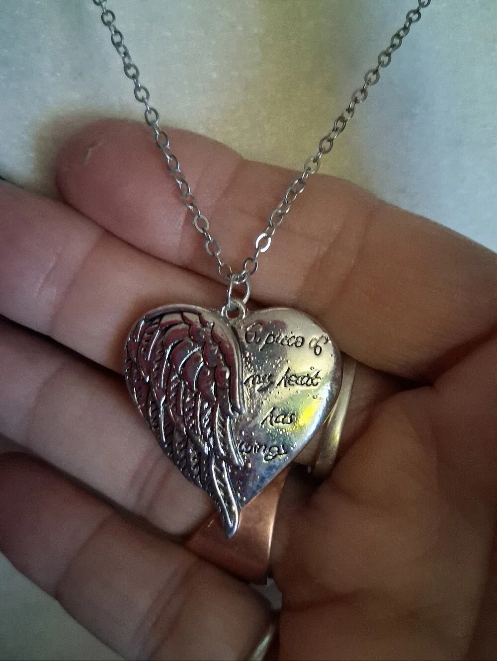 Silver Heart Wing Pendant Necklace - Inspirational Women Jewelry